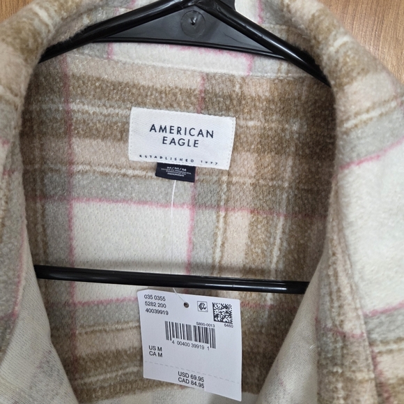 American Eagle Outfitters Women's Checkered Teddy Jacket - Cream and Pink - Picture 2 of 4